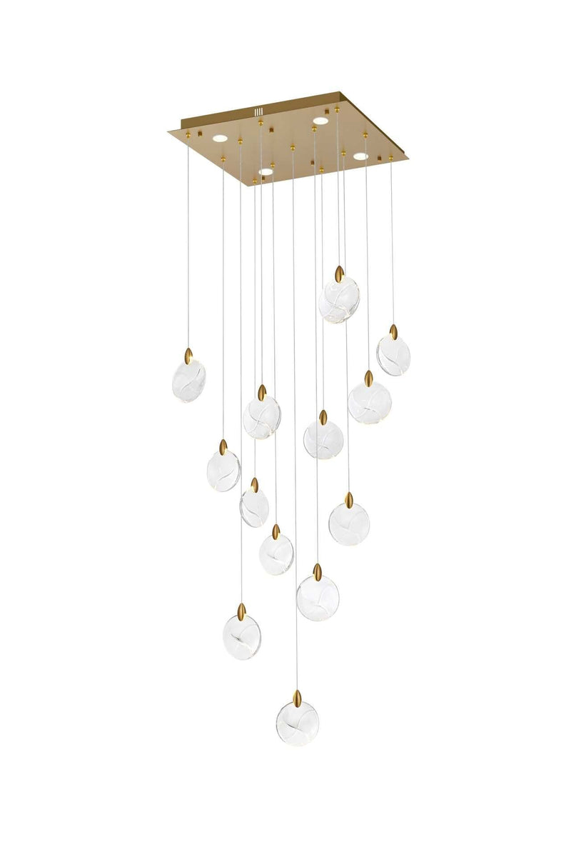 Avery 26" Square Pendant in Satin Gold And Clear
