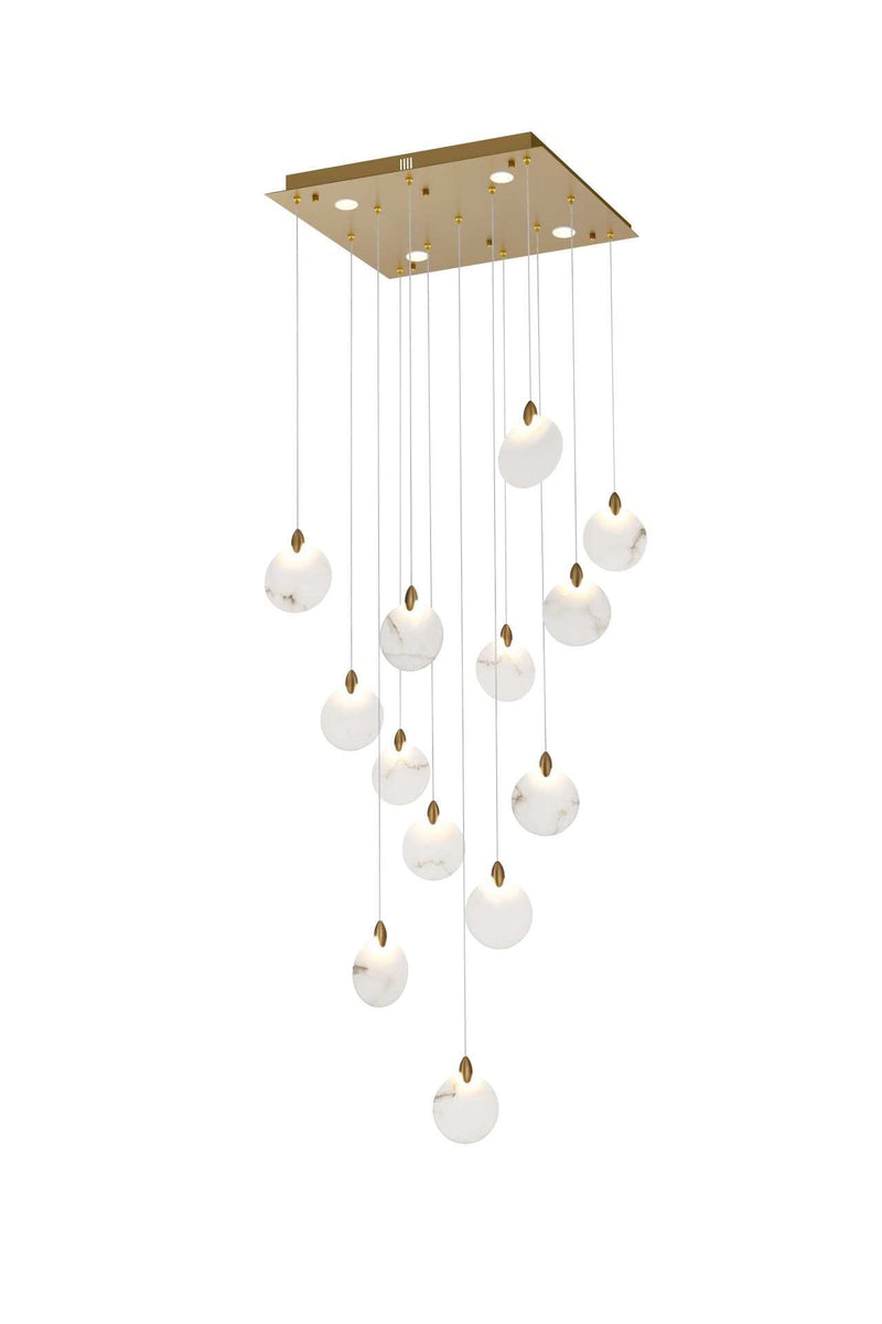 Avery 26" Square Pendant in Satin Gold And Frosted White