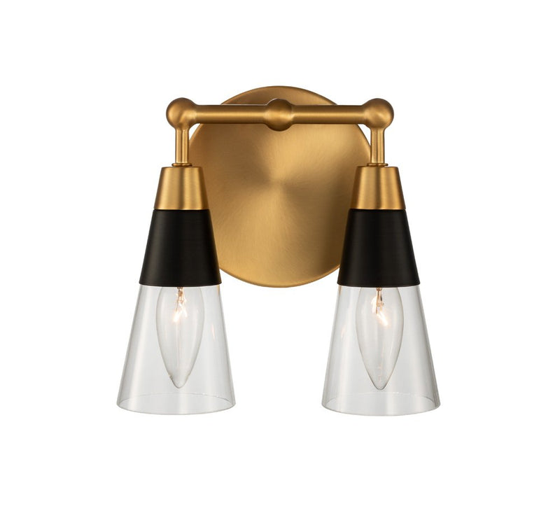 Ponti 2-Light Bath Vanity Light in Matte Black W New Brass