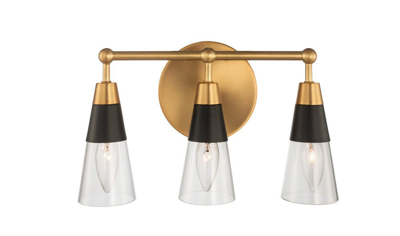 Ponti 3-Light Bath Vanity Light in Matte Black W New Brass