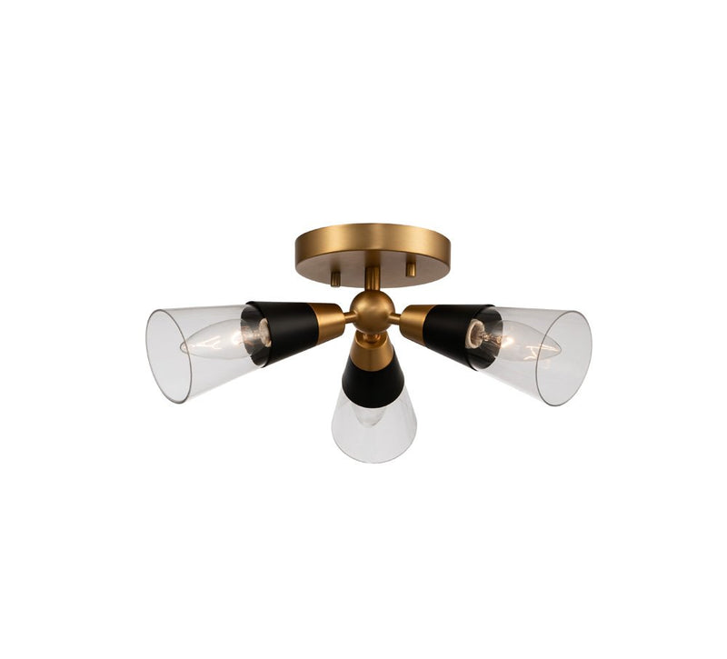 Ponti 3-Light Semi-Flush Mount in Matte Black W New Brass