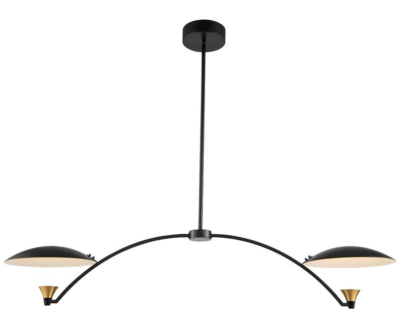 Redding LED Linear Chandelier in Matte Black W White and Brass Accent