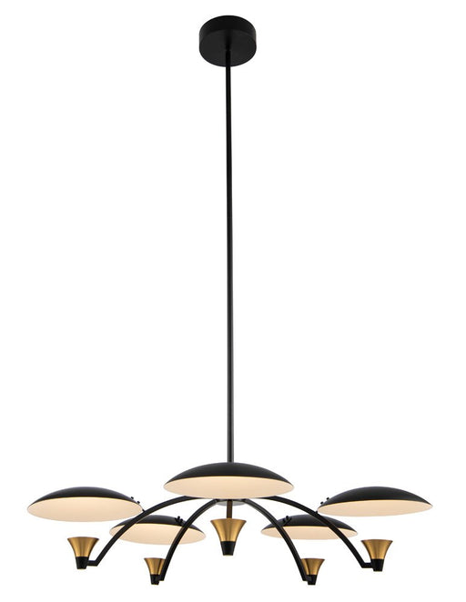 Redding 31" LED Chandelier in Matte Black W White and Brass Accent