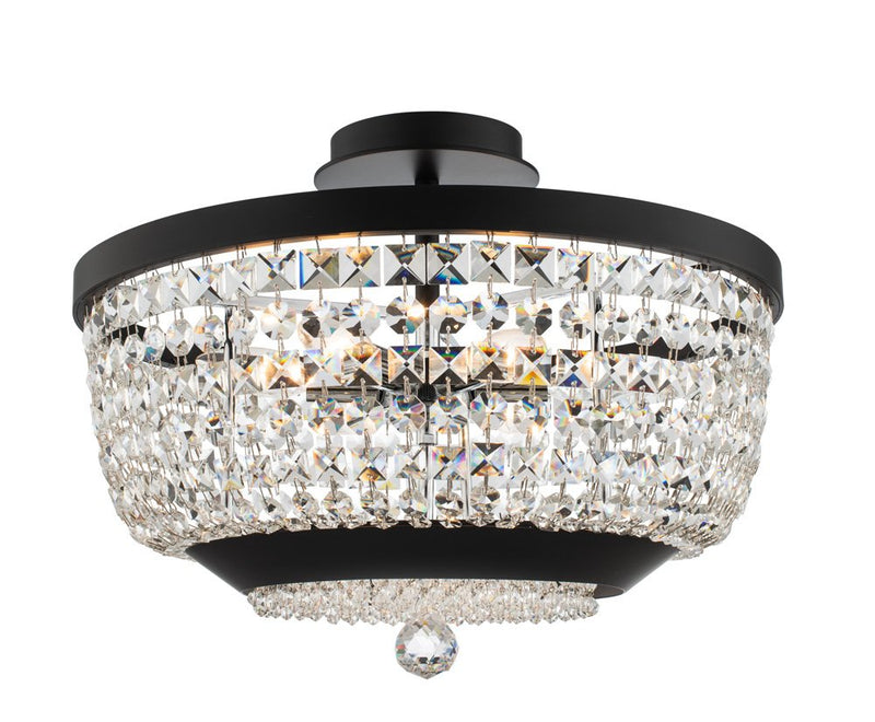Terzo 6-Light Semi-Flush Mount in Matte Black with Polished Chrome