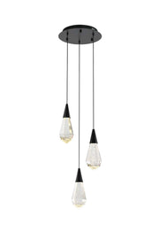 Amora 12" 3-Light Round Pendant in Black And Clear