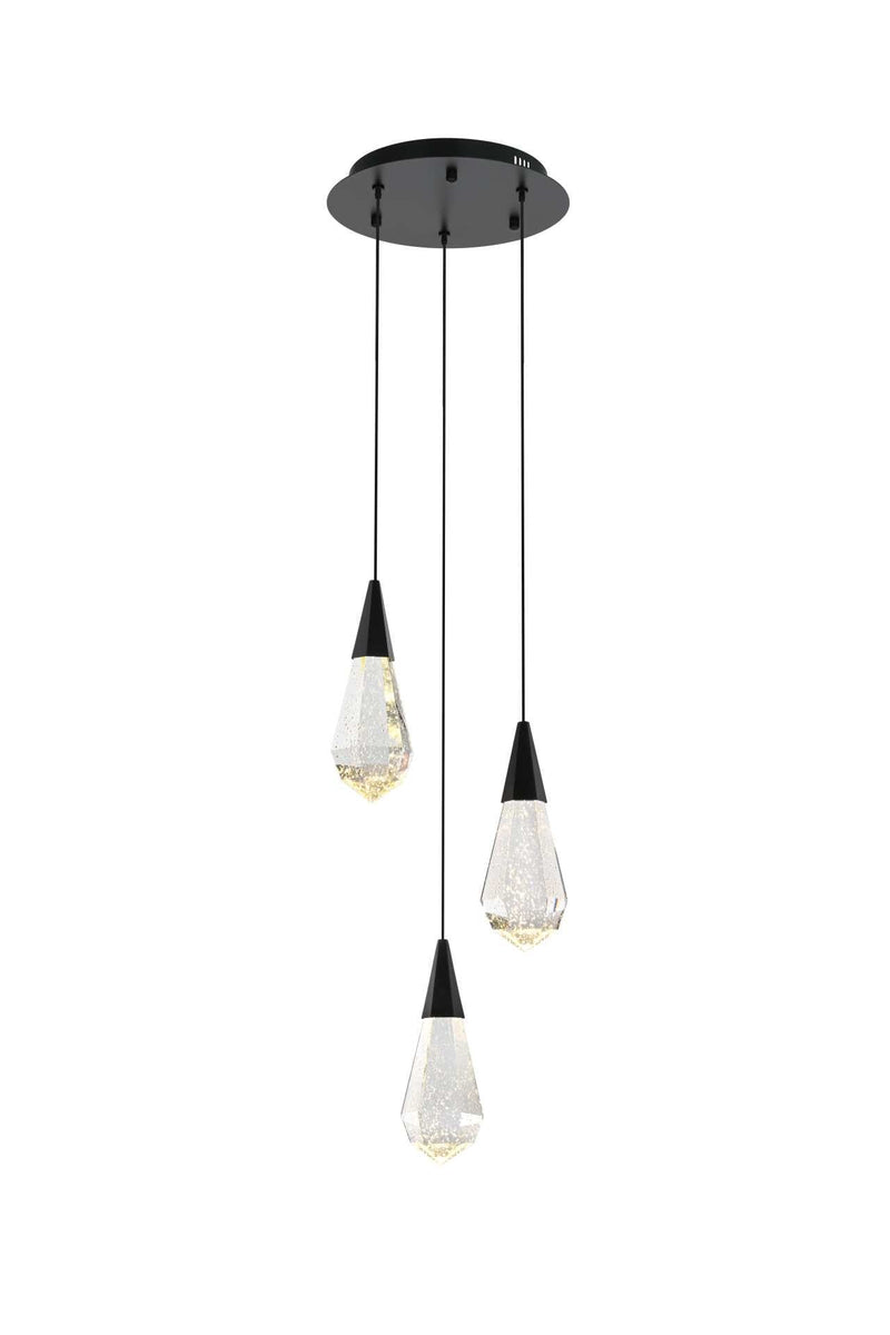 Amora 12" 3-Light Round Pendant in Black And Clear