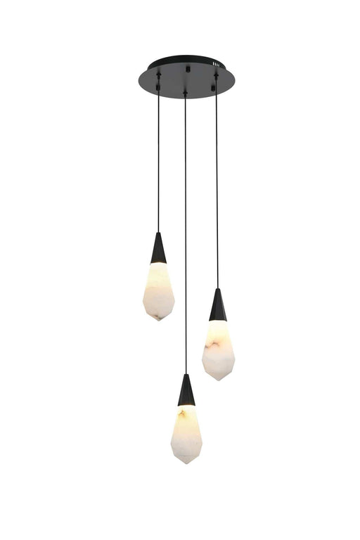 Amora 12" 3-Light Round Pendant in Black And Frosted White
