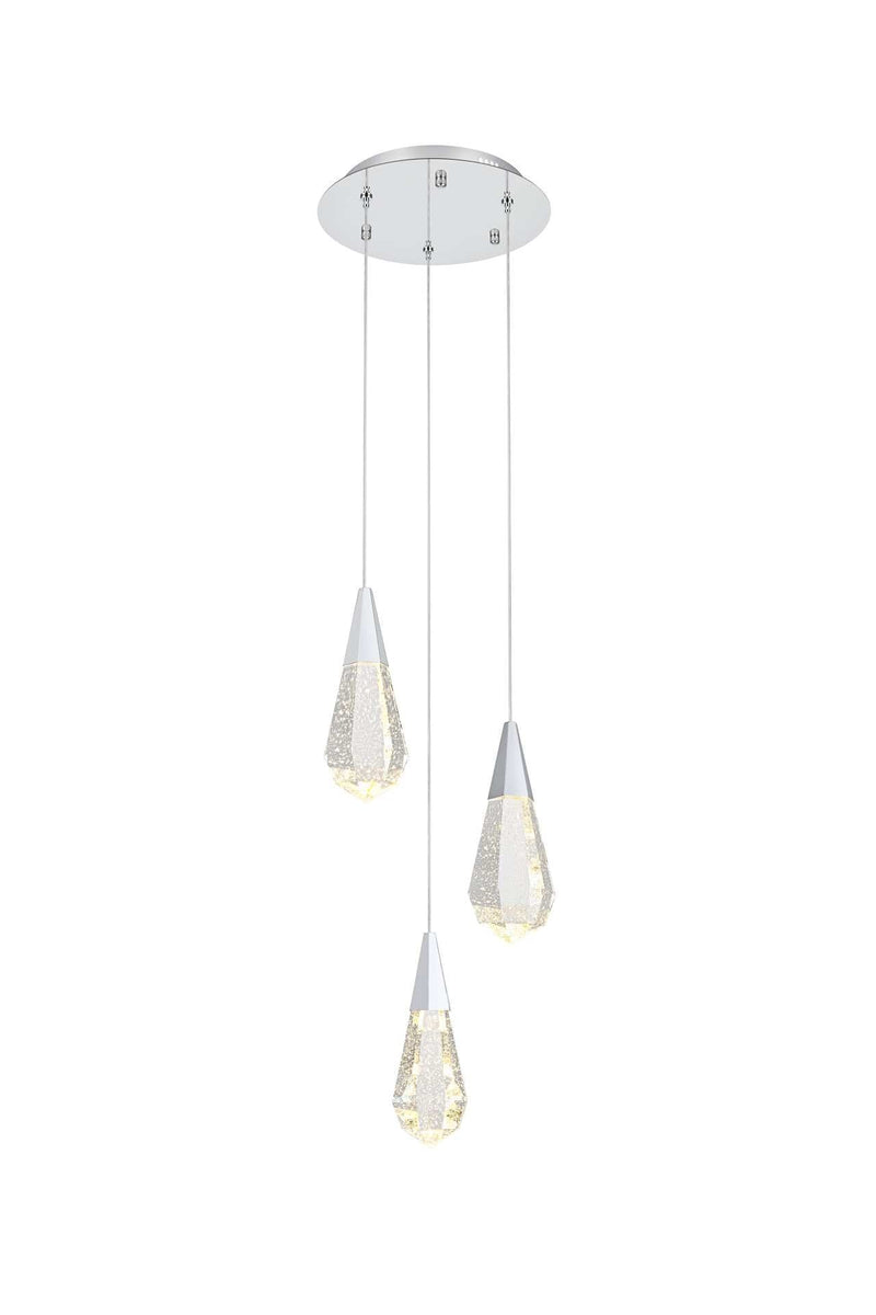 Amora 12" 3-Light Round Pendant in Chrome And Clear