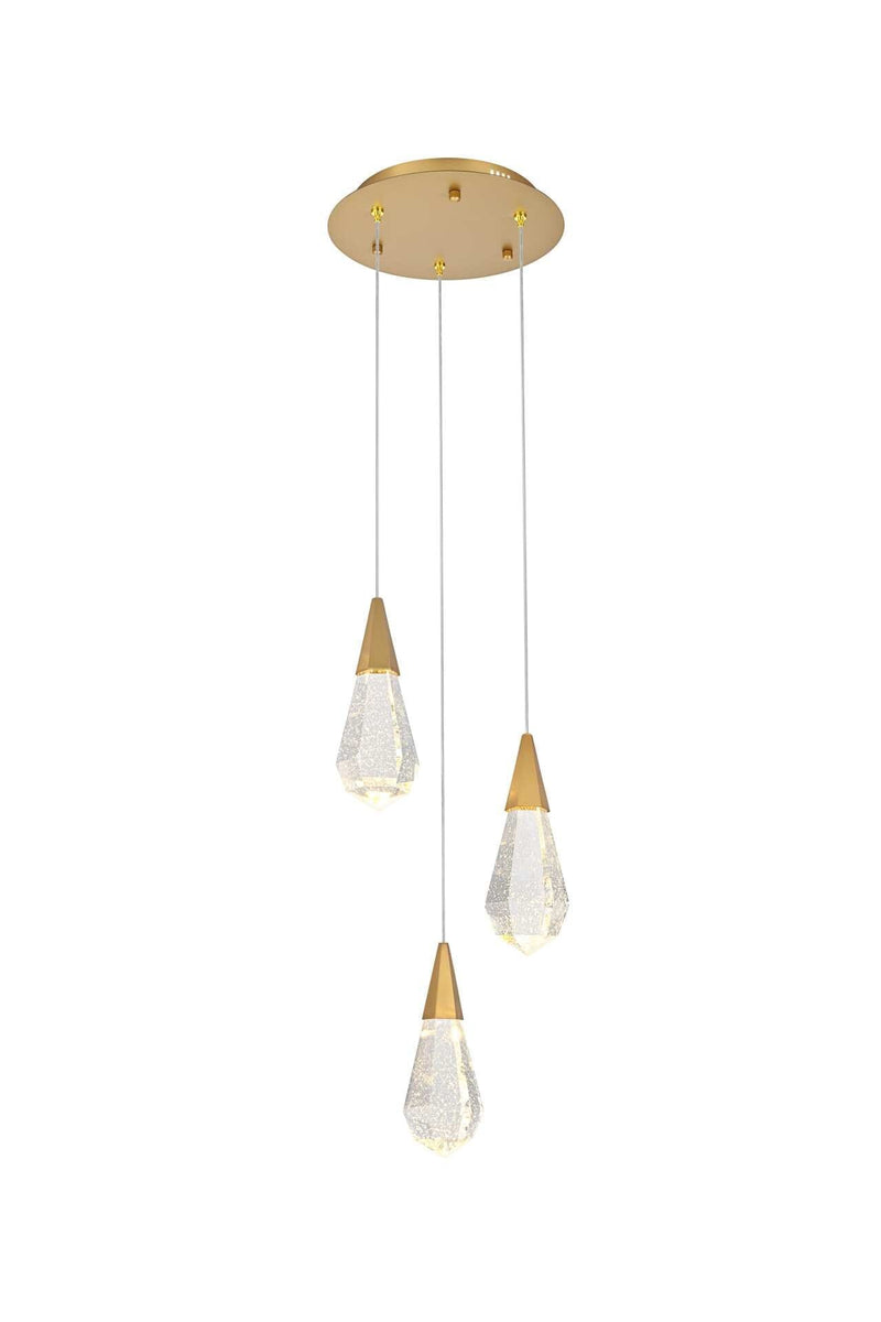 Amora 12" 3-Light Round Pendant in Satin Gold And Clear