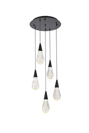 Amora 16" 5-Light Round Crystal Pendant in Black And Clear