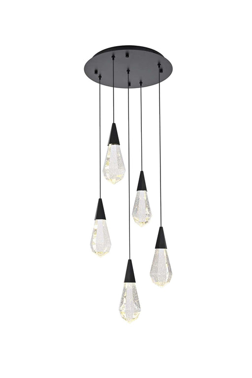 Amora 16" 5-Light Round Crystal Pendant in Black And Clear