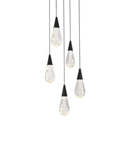 Amora 16" 5-Light Round Crystal Pendant in Black And Clear