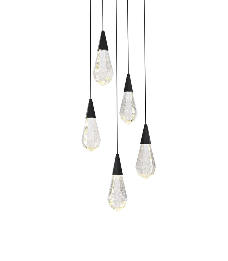 Amora 16" 5-Light Round Crystal Pendant in Black And Clear