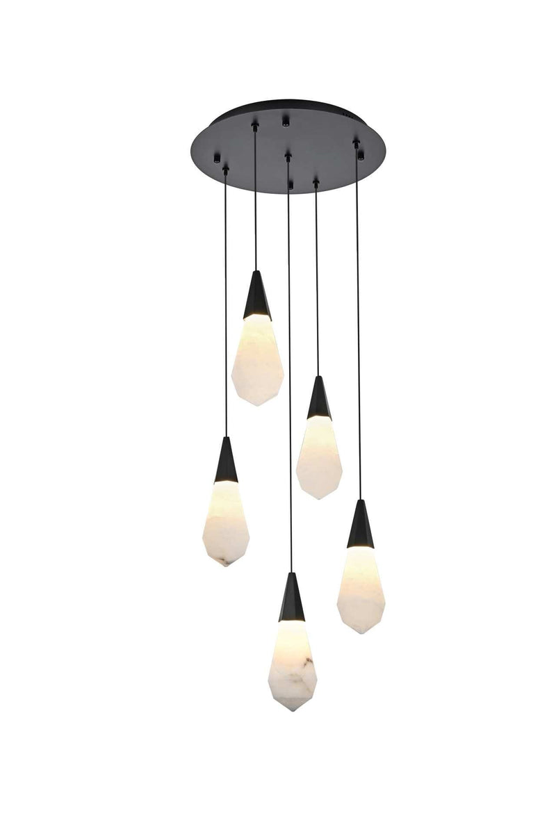 Amora 16" 5-Light Round Alabaster Pendant in Black And Frosted White