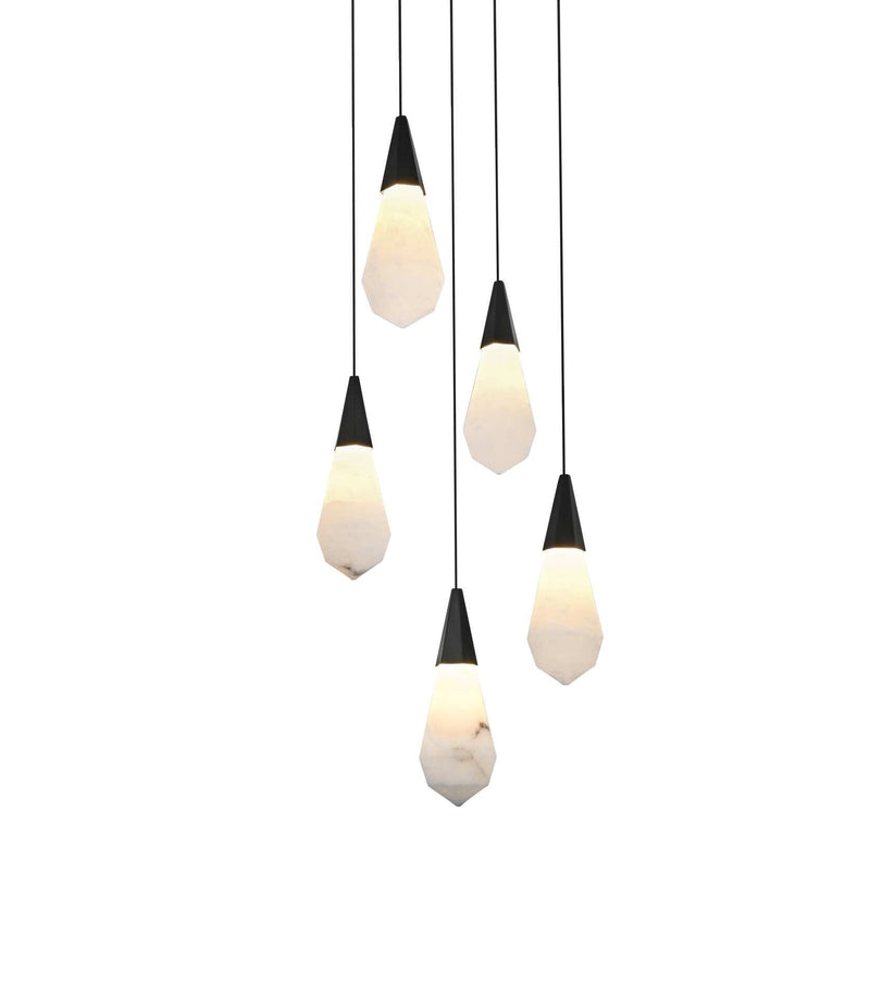 Amora 16" 5-Light Round Alabaster Pendant in Black And Frosted White