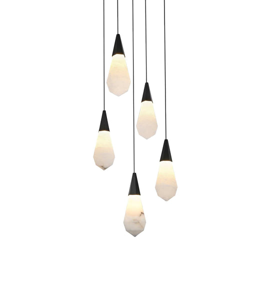 Amora 16" 5-Light Round Alabaster Pendant in Black And Frosted White
