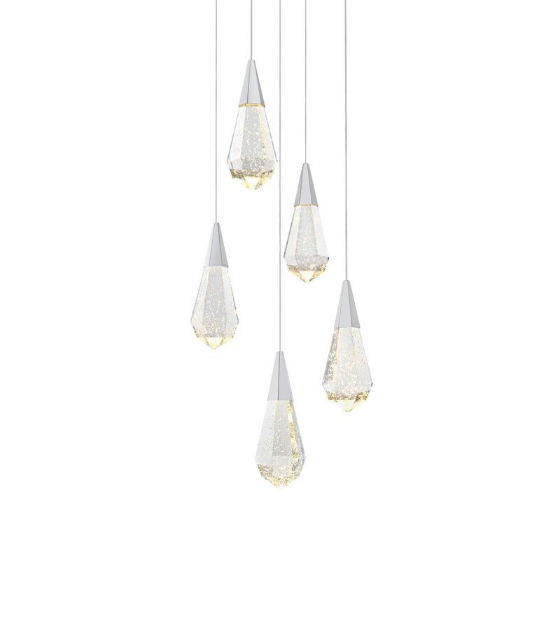 Amora 16" 5-Light Round Crystal Pendant in Chrome And Clear