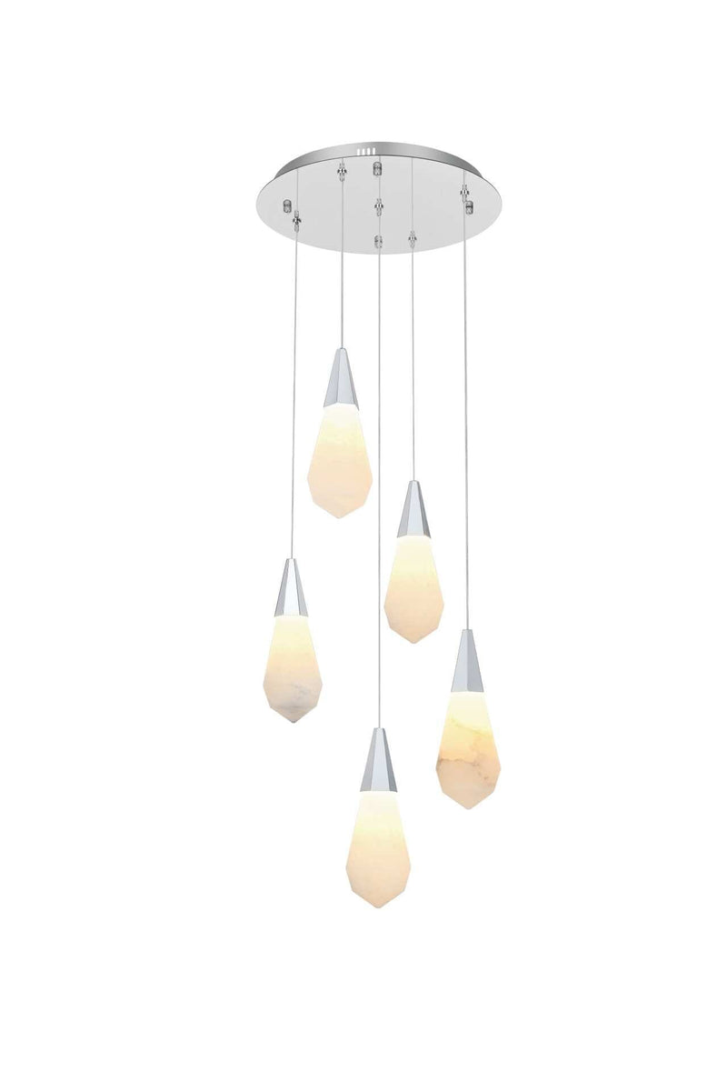 Amora 16" 5-Light Round Alabaster Pendant in Chrome And Frosted White