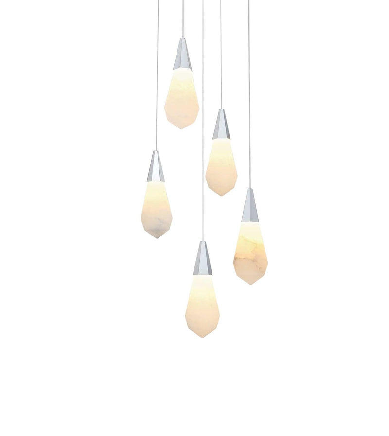 Amora 16" 5-Light Round Alabaster Pendant in Chrome And Frosted White