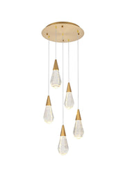 Amora 16" 5-Light Round Crystal Pendant in Satin Gold And Clear