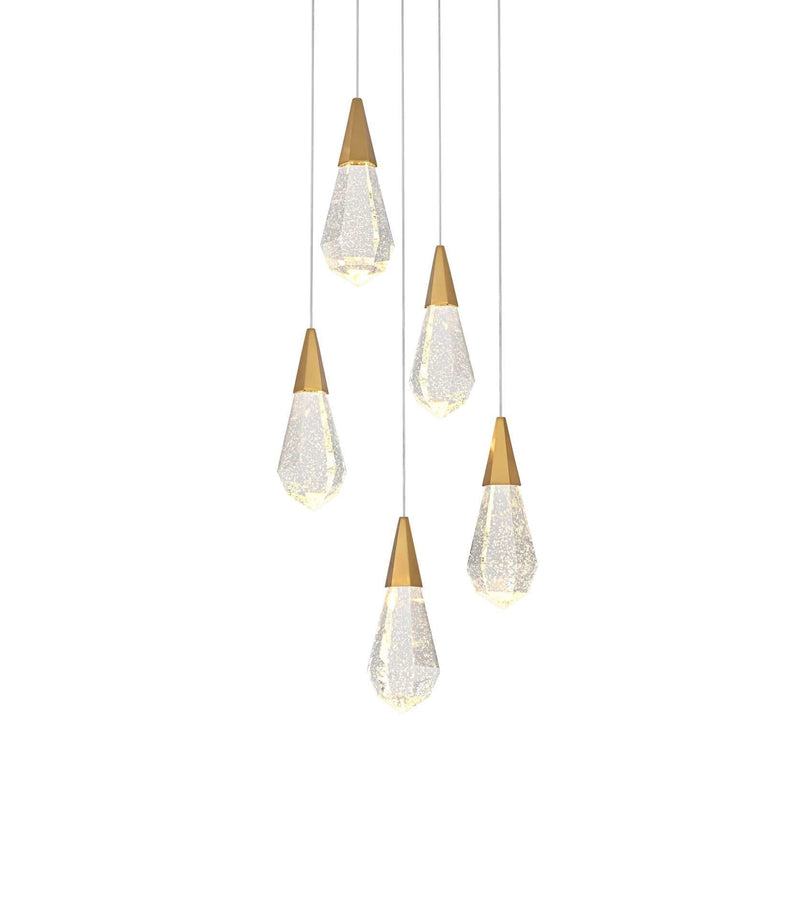 Amora 16" 5-Light Round Crystal Pendant in Satin Gold And Clear