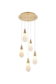 Amora 16" 5-Light Round Alabaster Pendant in Satin Gold And Frosted White