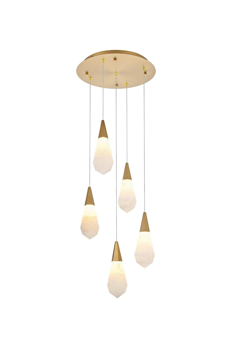 Amora 16" 5-Light Round Alabaster Pendant in Satin Gold And Frosted White