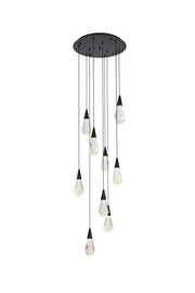 Amora 20" 9-Light Round Crystal Pendant in Black And Clear
