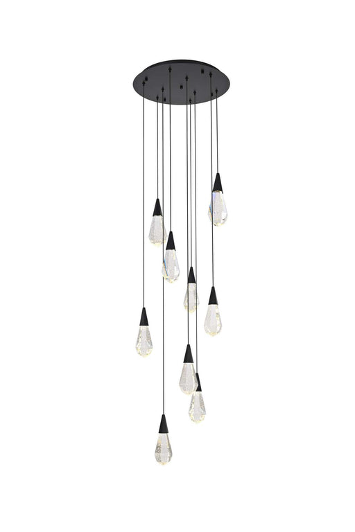 Amora 20" 9-Light Round Crystal Pendant in Black And Clear