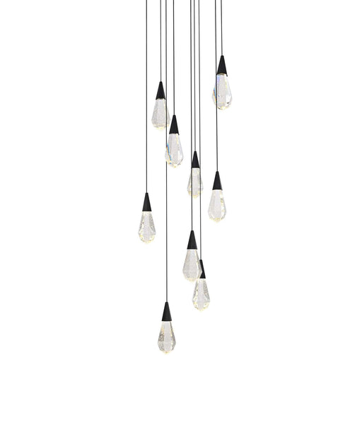 Amora 20" 9-Light Round Crystal Pendant in Black And Clear