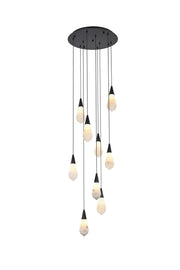 Amora 20" 9-Light Round Alabaster Pendant in Black And Frosted White