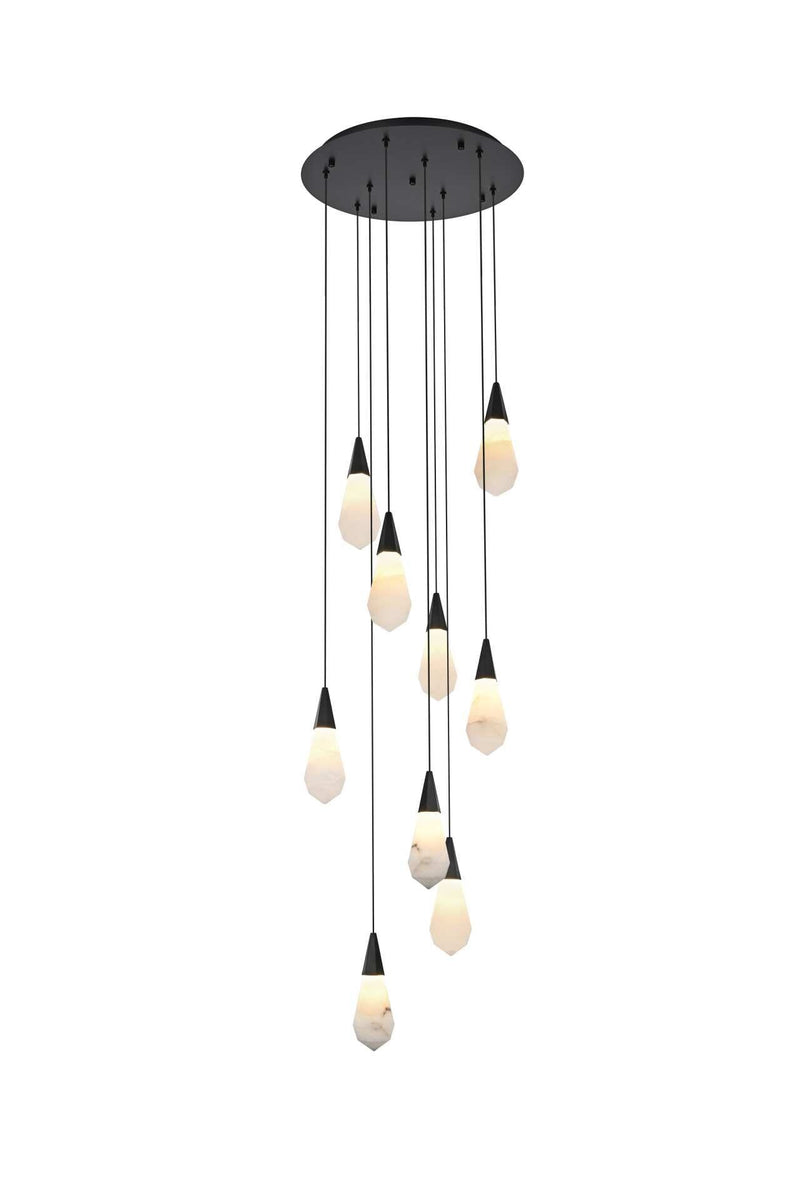 Amora 20" 9-Light Round Alabaster Pendant in Black And Frosted White