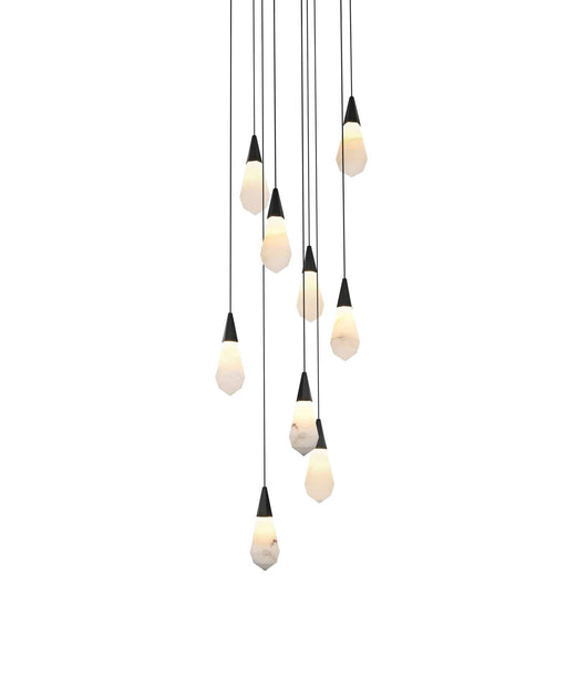 Amora 20" 9-Light Round Alabaster Pendant in Black And Frosted White
