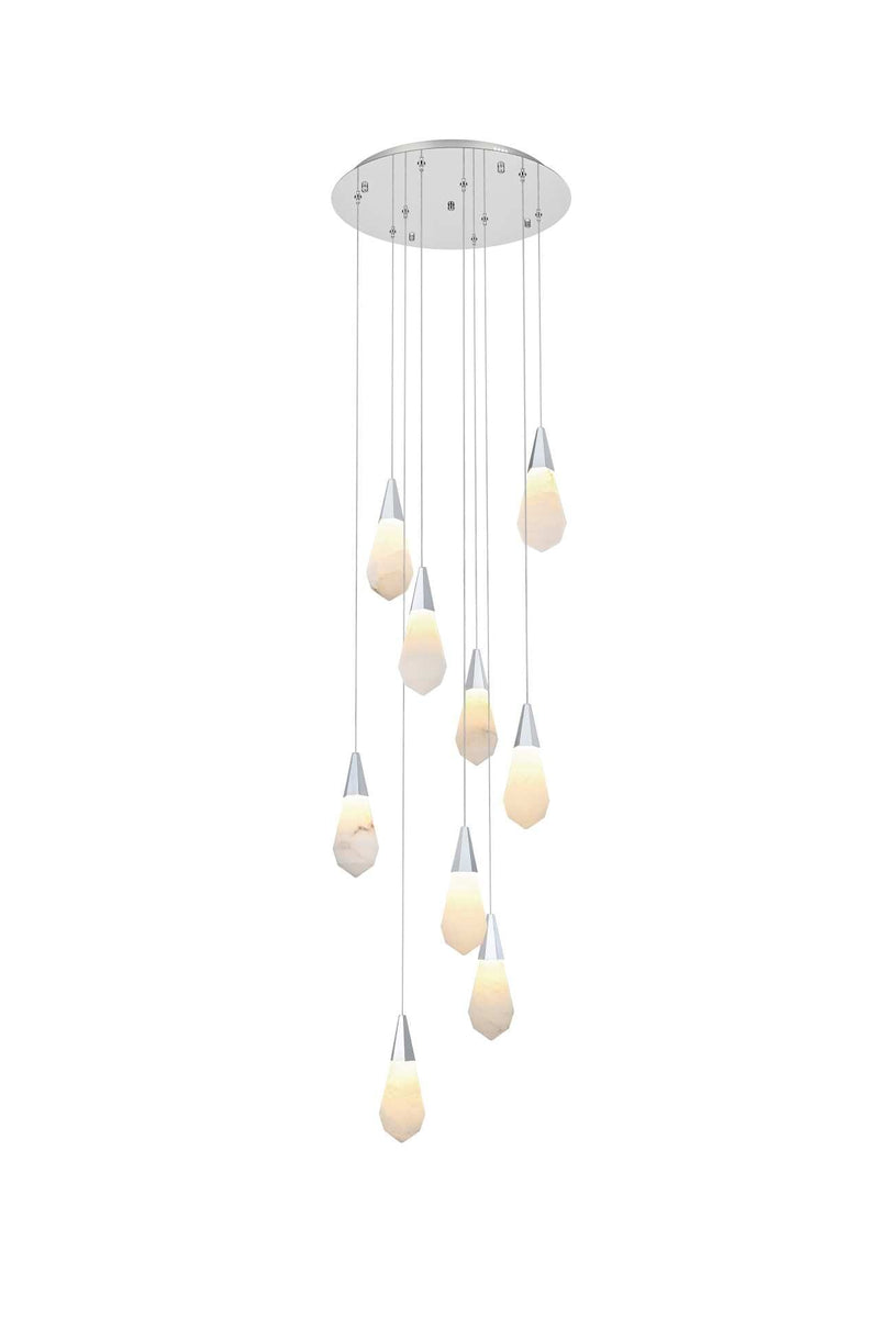 Amora 20" 9-Light Round Alabaster Pendant in Chrome And Frosted White