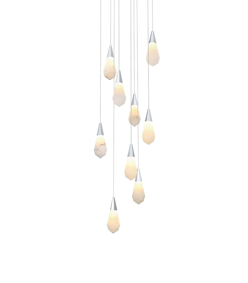 Amora 20" 9-Light Round Alabaster Pendant in Chrome And Frosted White