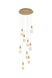 Amora 20" 9-Light Round Alabaster Pendant in Satin Gold And Frosted White