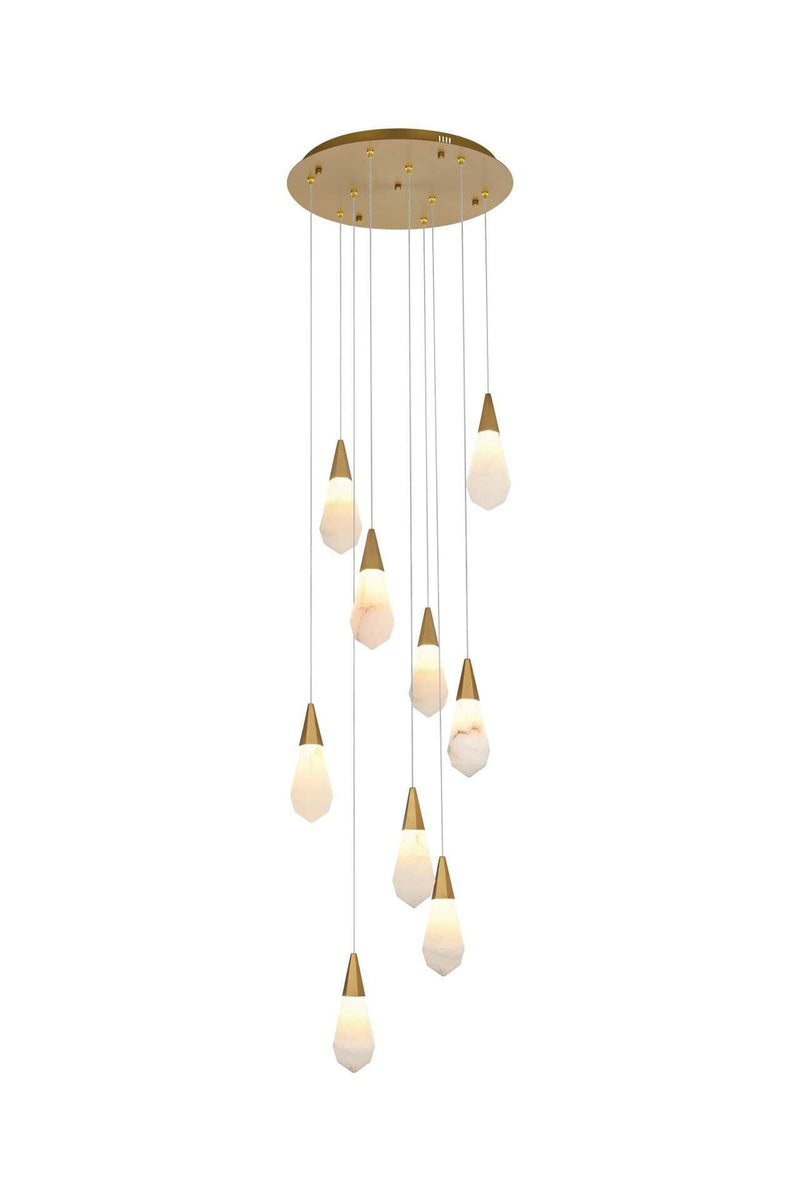 Amora 20" 9-Light Round Alabaster Pendant in Satin Gold And Frosted White
