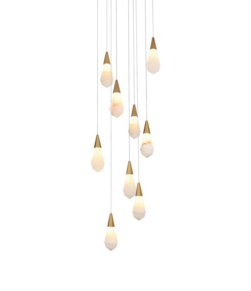 Amora 20" 9-Light Round Alabaster Pendant in Satin Gold And Frosted White