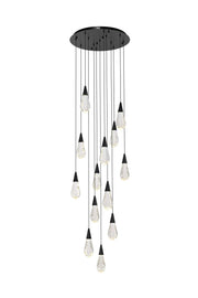 Amora 24" 13-Light Round Pendant in Black And Clear
