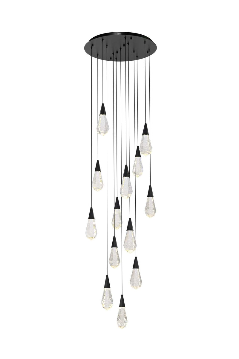 Amora 24" 13-Light Round Pendant in Black And Clear