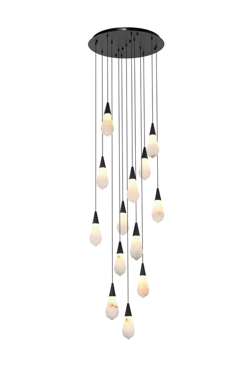 Amora 24" 13-Light Round Pendant in Black And Frosted White