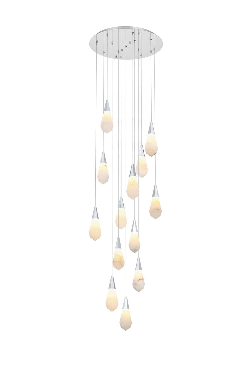 Amora 24" 13-Light Round Pendant in Chrome And Frosted White
