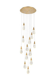Amora 24" 13-Light Round Pendant in Satin Gold And Clear