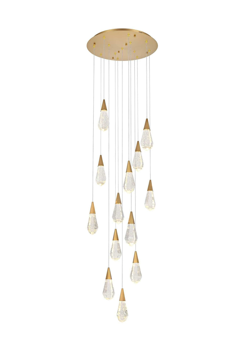 Amora 24" 13-Light Round Pendant in Satin Gold And Clear