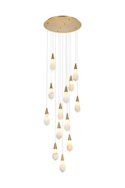 Amora 24" 13-Light Round Pendant in Satin Gold And Frosted White
