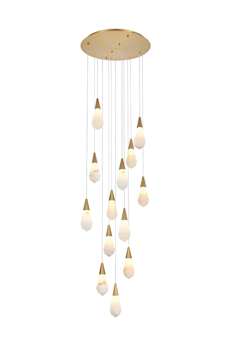 Amora 24" 13-Light Round Pendant in Satin Gold And Frosted White