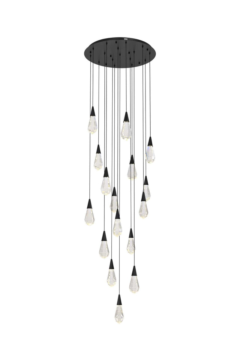 Amora 28" 16-Light Round Pendant in Black And Clear