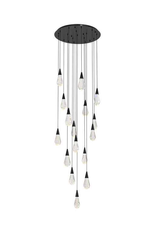 Amora 28" 16-Light Round Pendant in Black And Clear