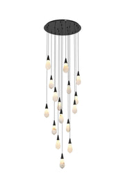 Amora 28" 16-Light Round Pendant in Black And Frosted White