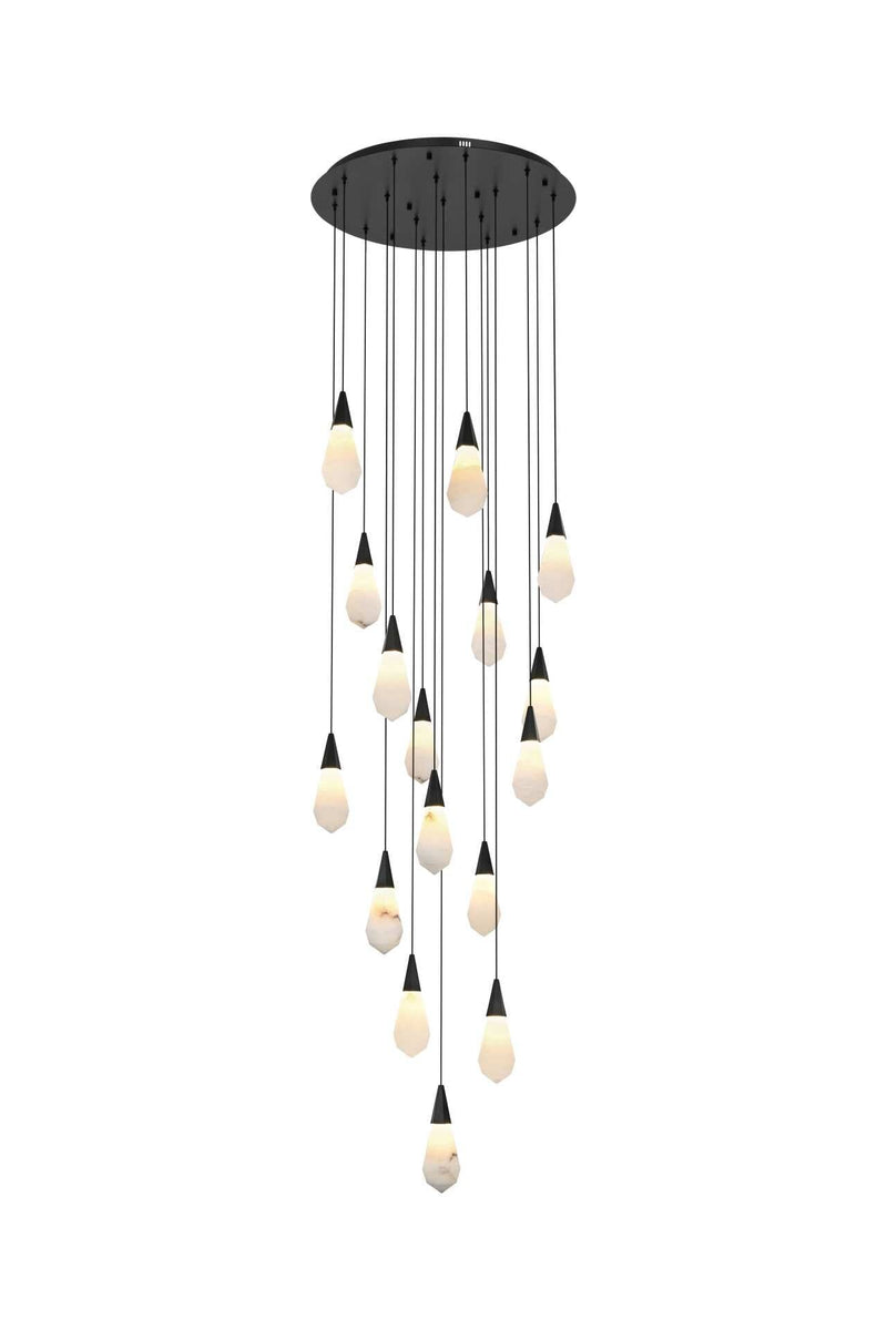 Amora 28" 16-Light Round Pendant in Black And Frosted White